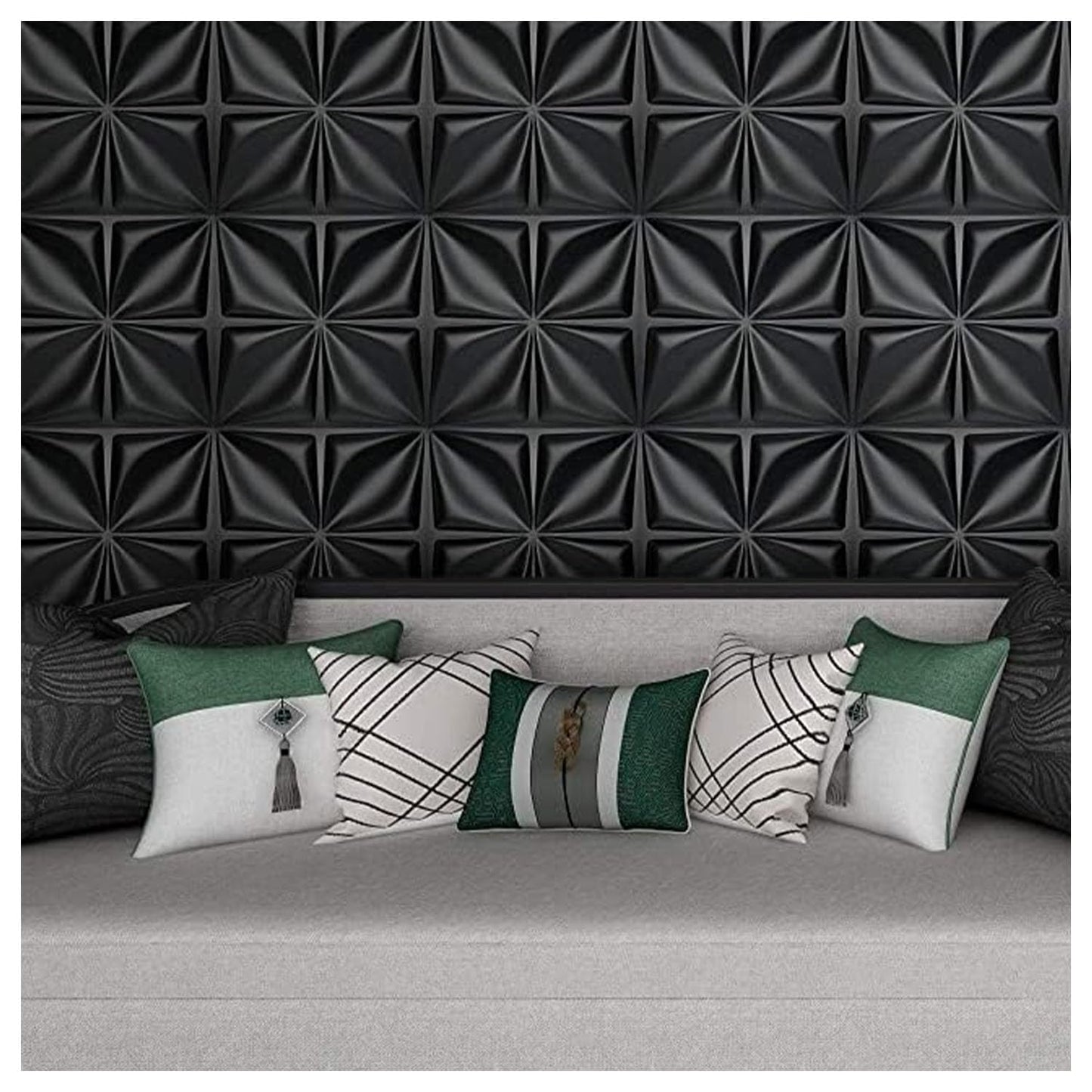 3D PVC Wall Panel, Black Flower Design(12Pc)