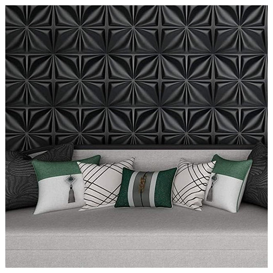 3D PVC Wall Panel, Black Flower Design(18Pc)