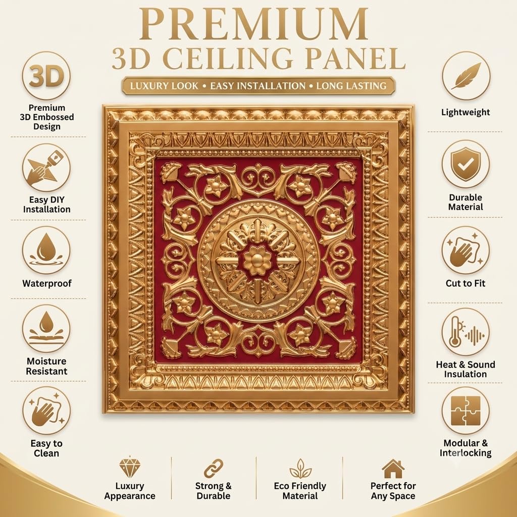 Rajwada Square Design Pink Gold 3D Ceiling Panel3