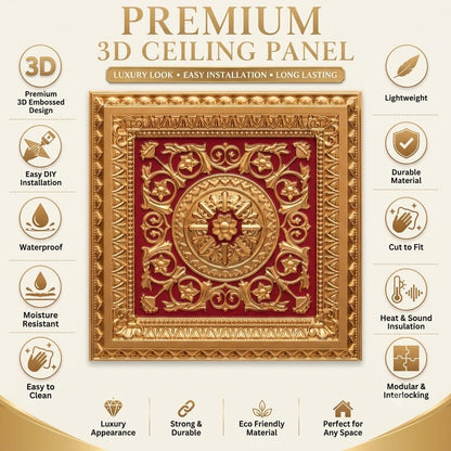 Rajwada Square Design Pink Gold 3D Ceiling Panel3