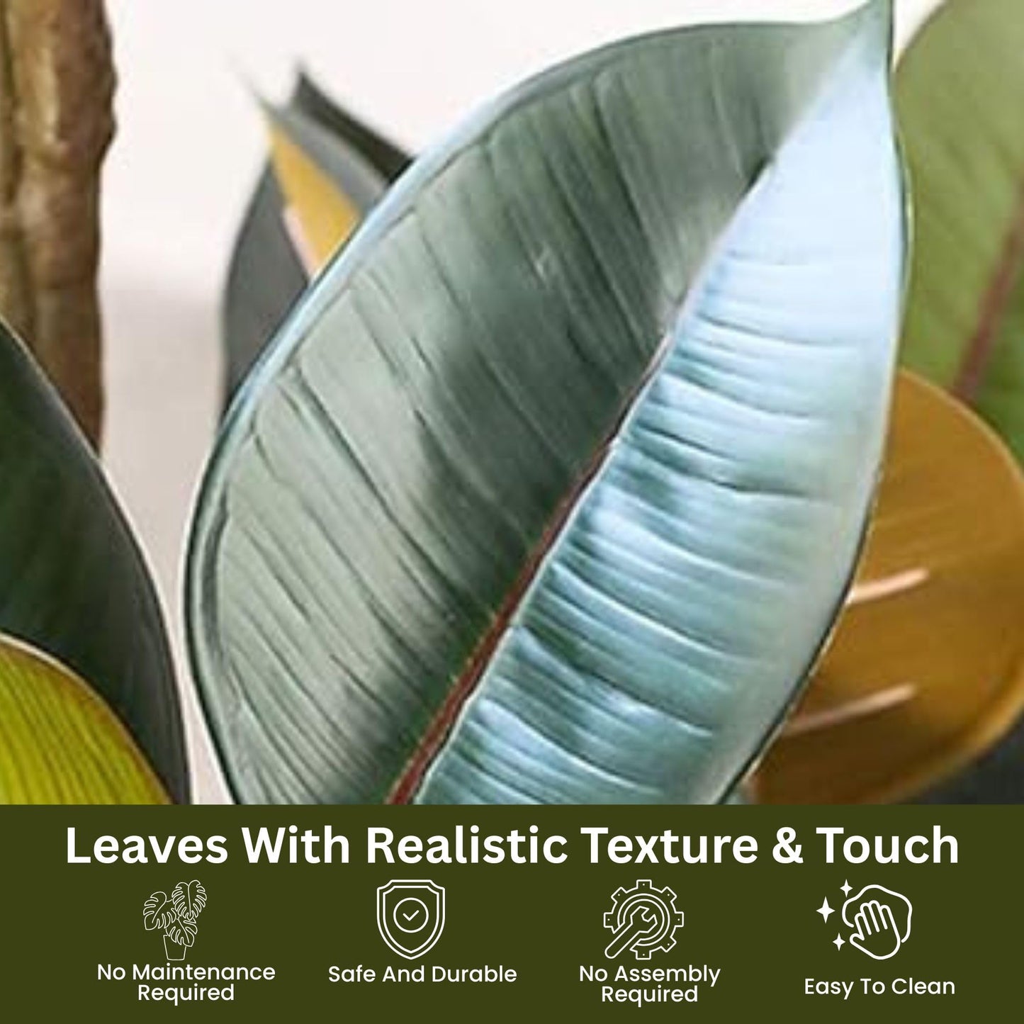 Artificial Rubber Plant Lush Green Ficus Elastica Tree with White Pot