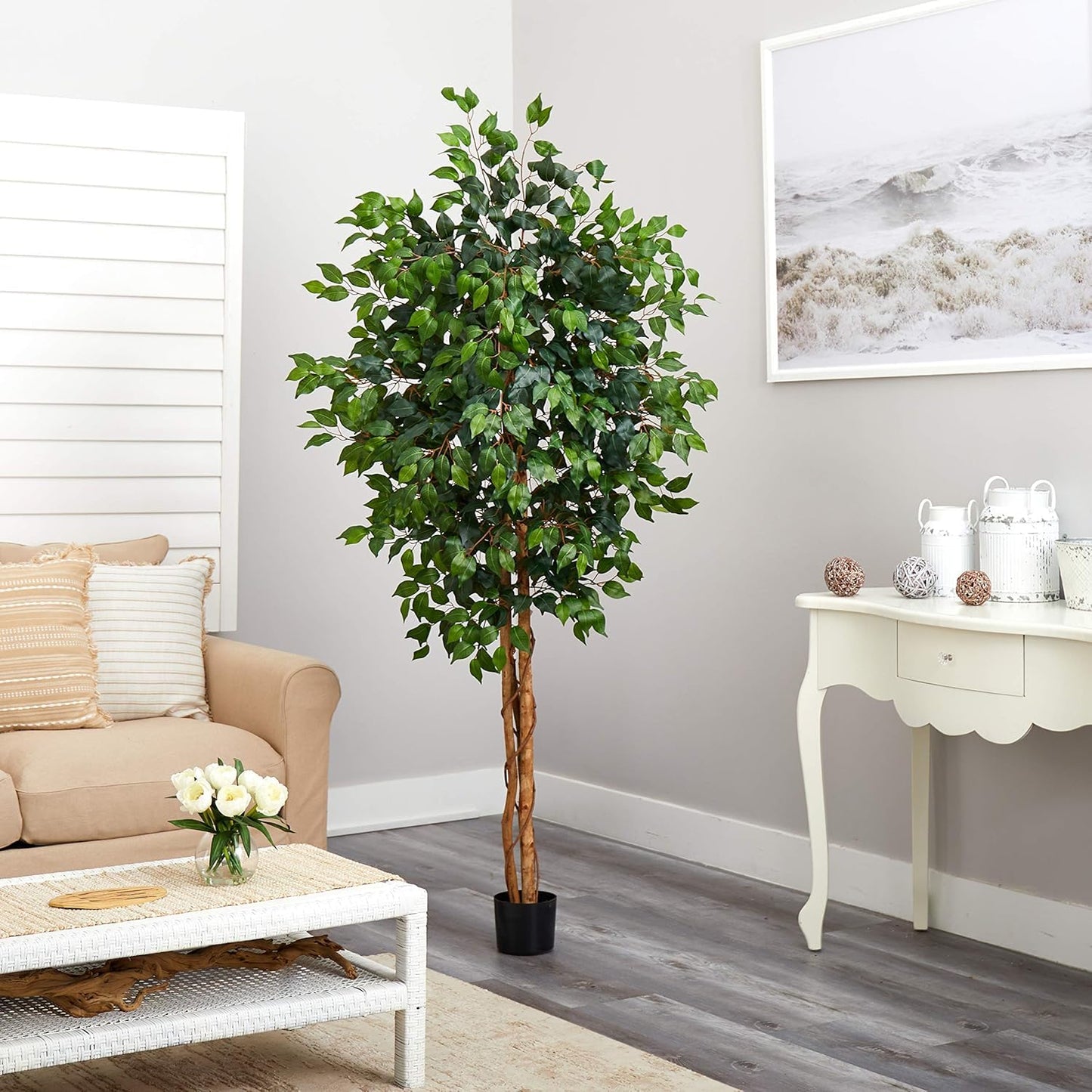 7 FT Artificial Ficus Tree with Natural Wood Trunk and Realistic Leaves