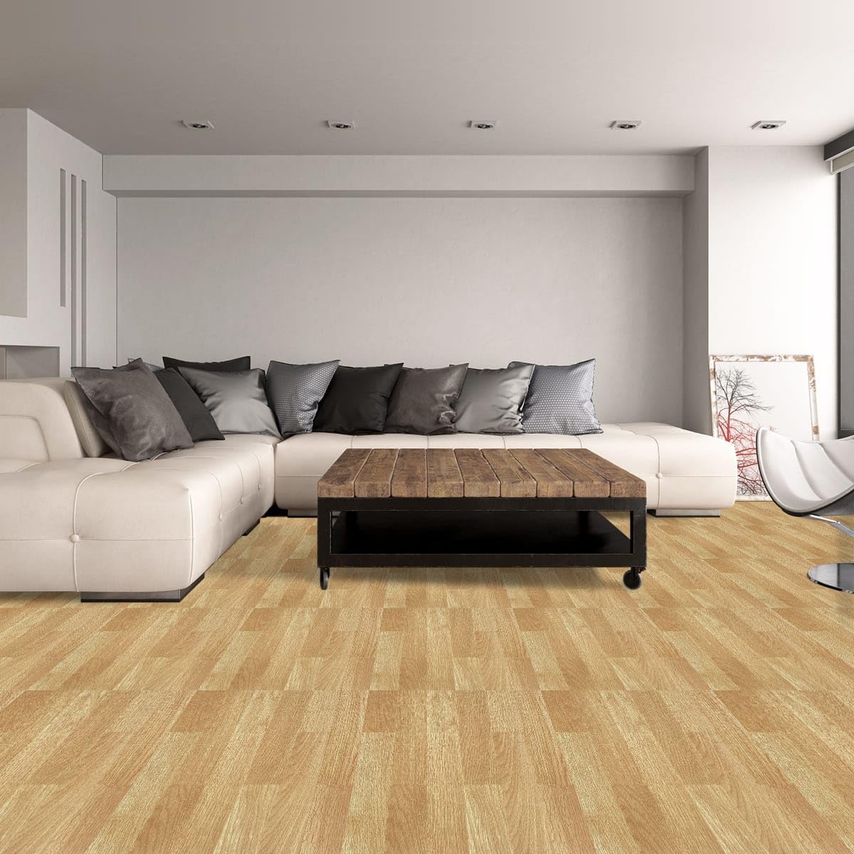 Peel and stick vinyl floor tiles 30 X 30cm (11pcs in a pack) covering 11sqft area- Light Brown