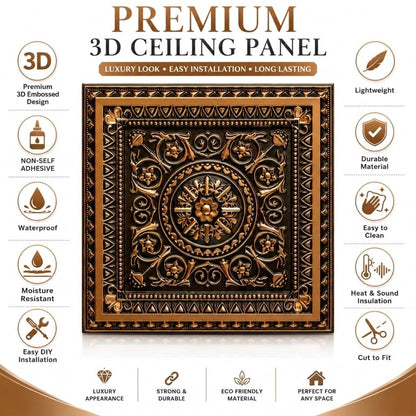 Modern PVC False Ceiling - 60x60 cm Rajwada Square Design Black Gold