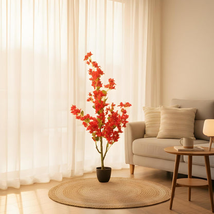 Artificial Cherry Bougainvillea Plant Realistic Faux Flowering Tree with Pot (Red)