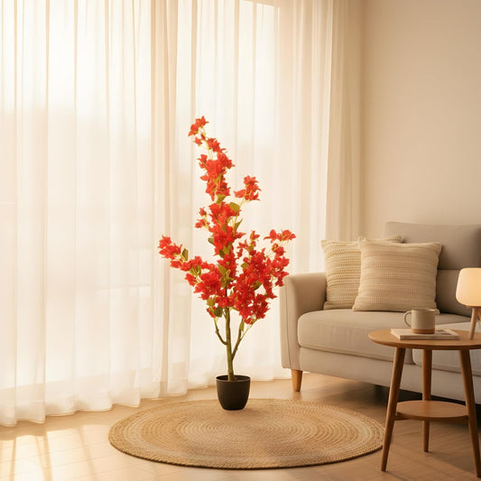 Artificial Cherry Bougainvillea Plant Realistic Faux Flowering Tree with Pot (Red)