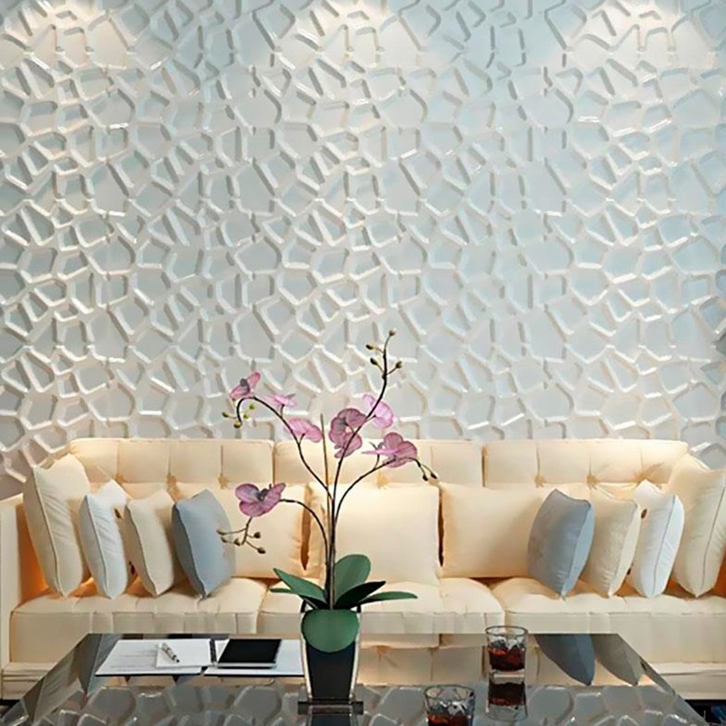 3D PVC Wall Panel, Army D067 Design White(12Pc)