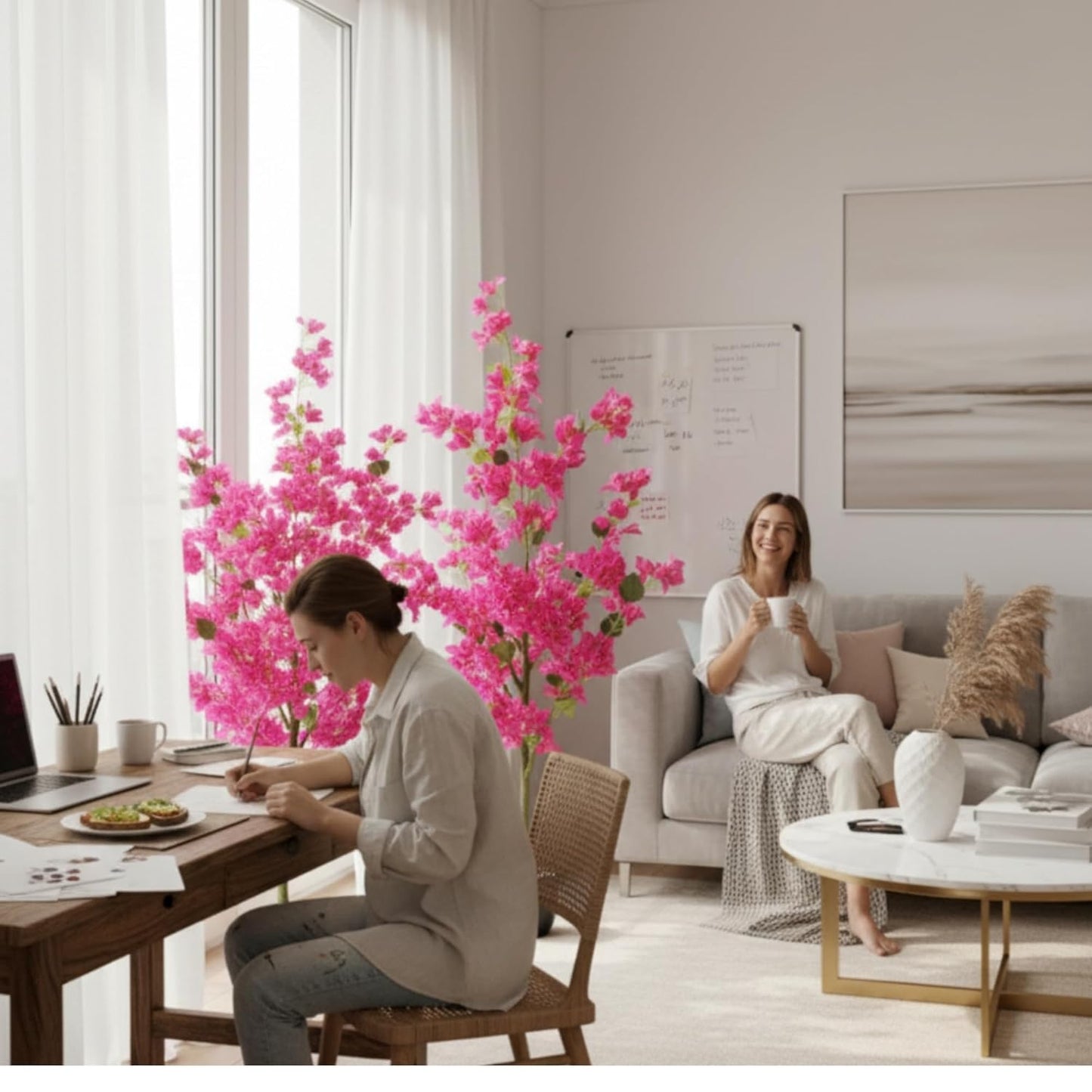 Artificial Cherry Bougainvillea Plant Realistic Faux Flowering Tree with Pot (Purple)