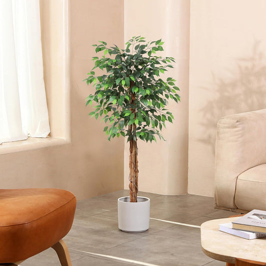 6 FT Artificial Ficus Tree with Natural Wood Trunk and Realistic Leaves