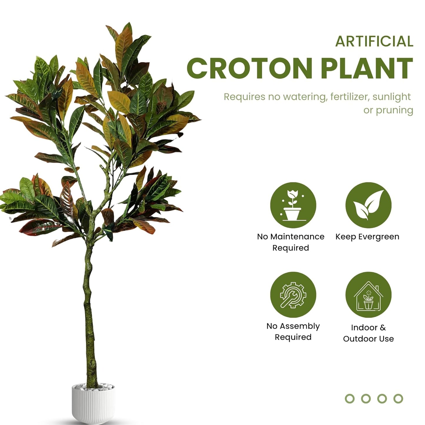 Artificial 5 Feet Croton Plant with Pot for Home Decor