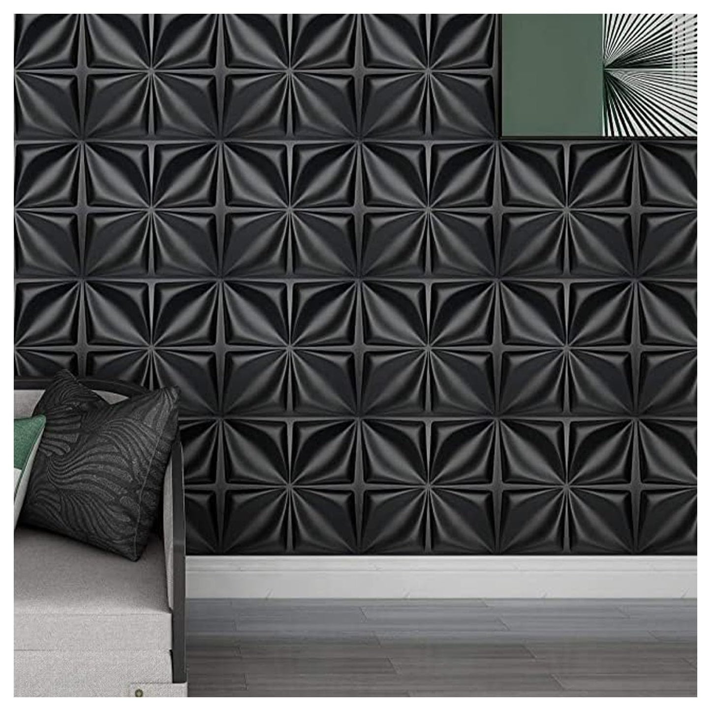 Flower 3D PVC Wall Panels - Black Color Flower Design