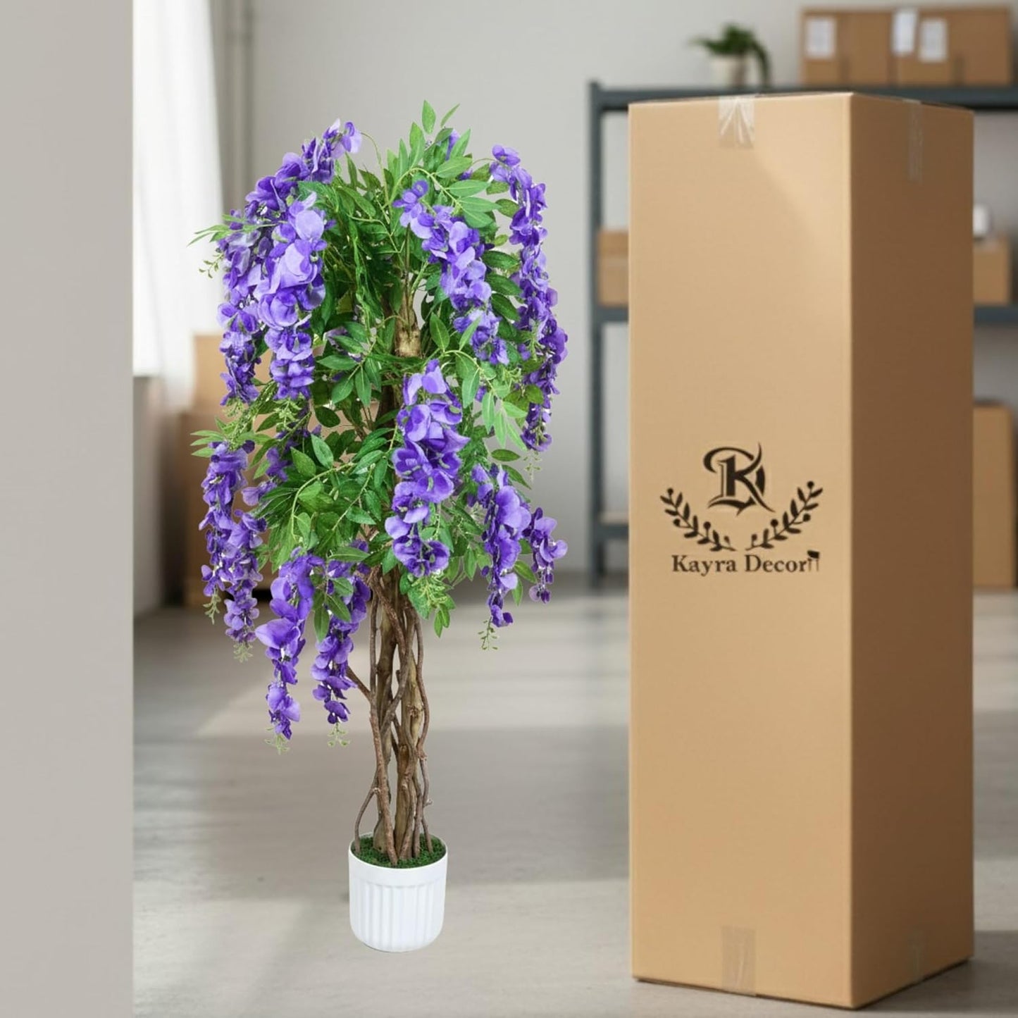 Artificial Wisteria Plant Lifelike Hanging Purple Flowers