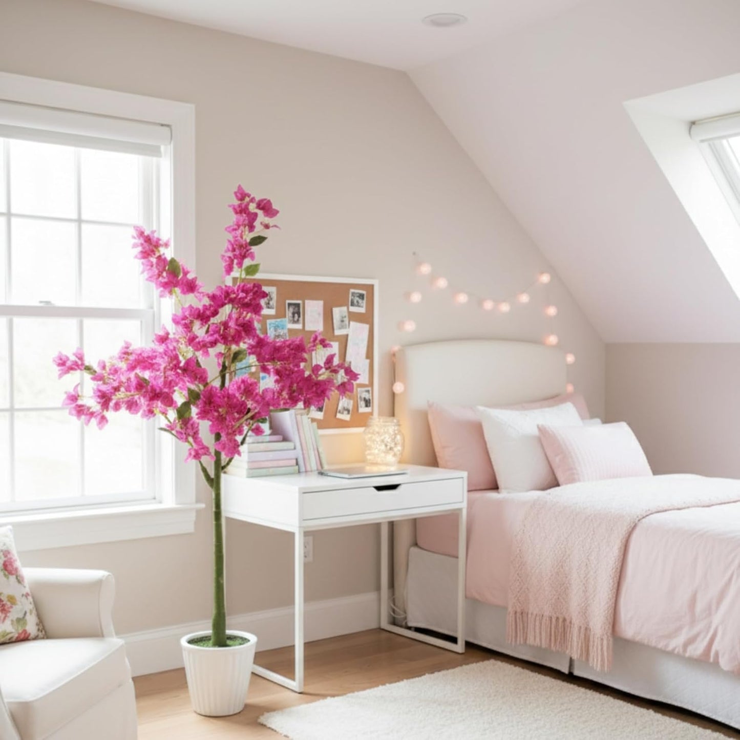 Artificial Bougainvillea Plant Realistic Faux Flowering Tree with Pot