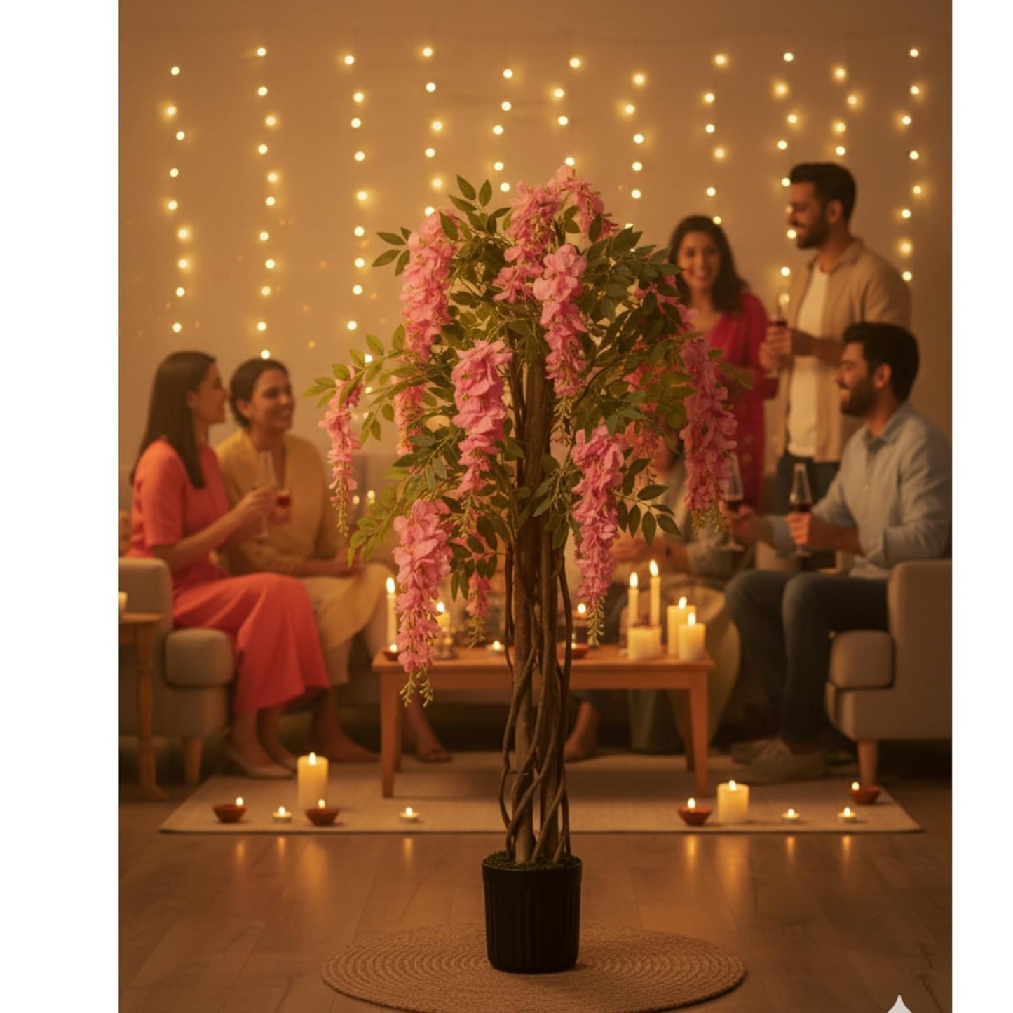 Artificial Wisteria Plant Lifelike Hanging Pink Flowers