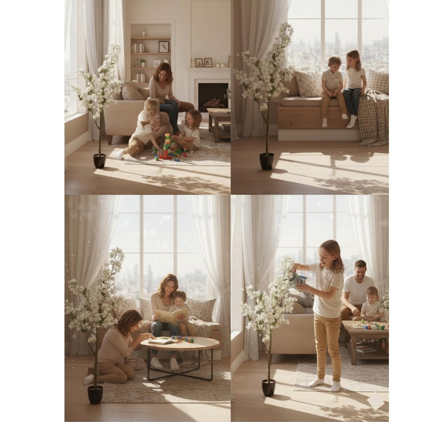 Artificial Cherry Bougainvillea Plant Realistic Faux Flowering Tree with Pot (White)