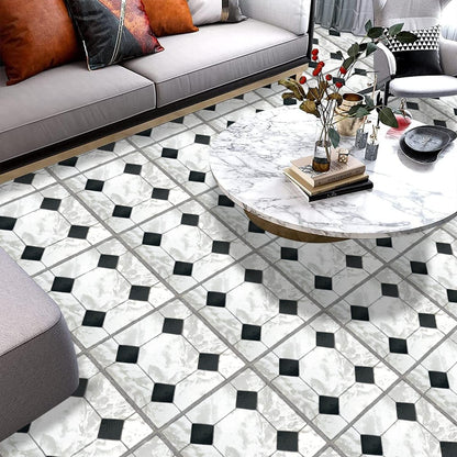 Peel and stick PVC floor tiles for bathroom flooring