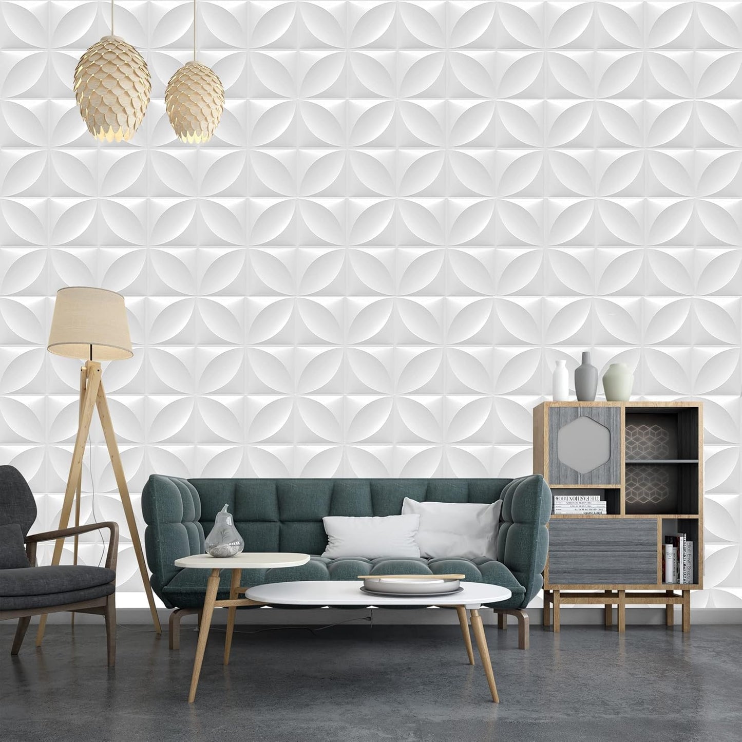 3D PVC Wall Panel, Flower White Design (12Pc)