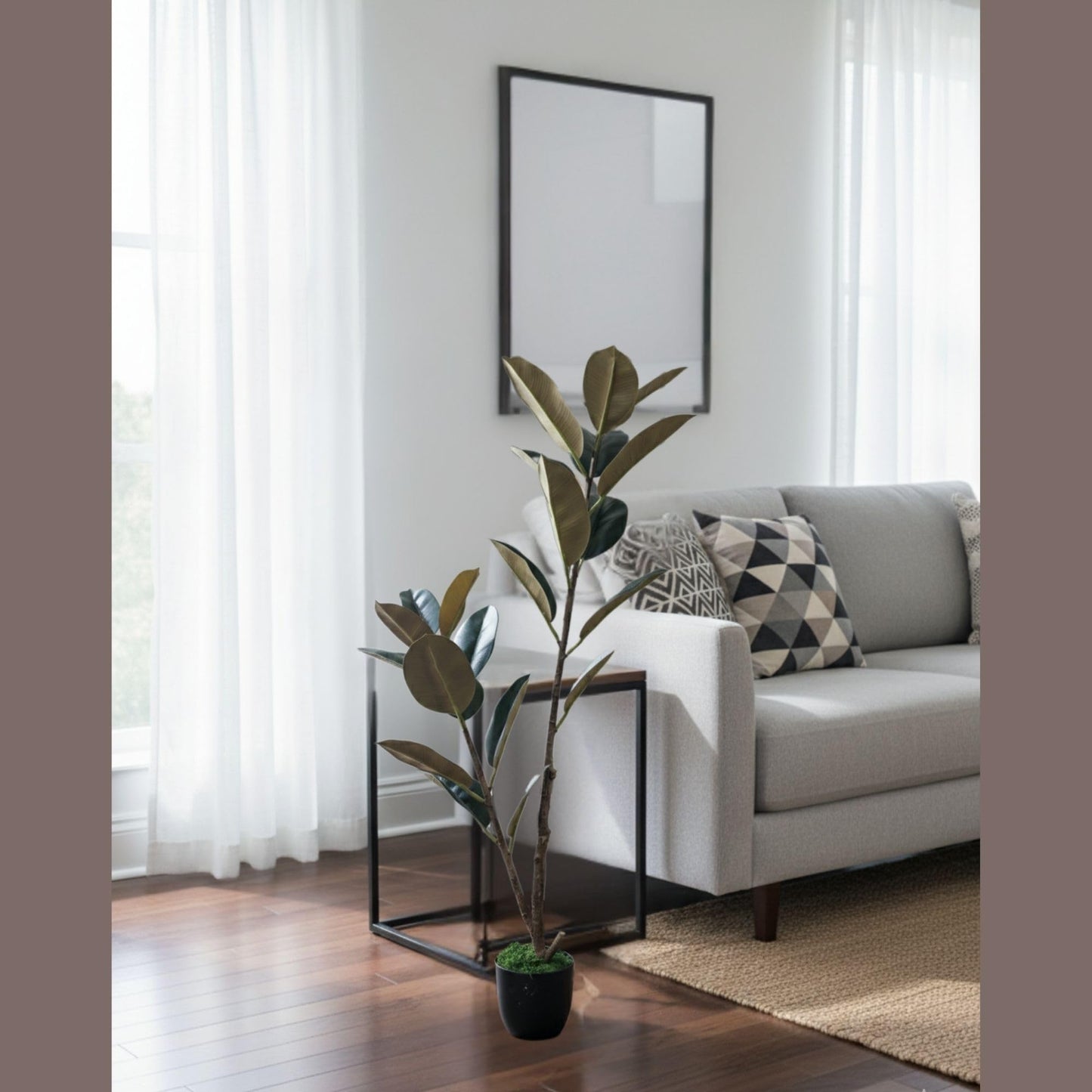 Artificial Rubber Plant Lush Green Ficus Elastica Tree with White Pot