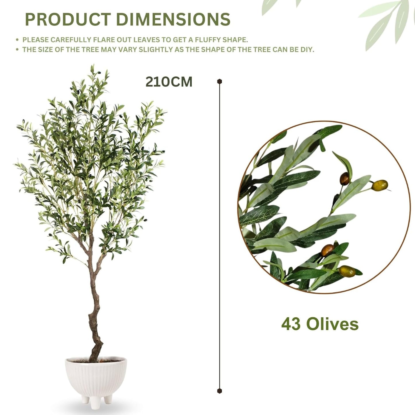 Artificial 7 Feet Olive Tree | Lifelike Faux Olive Plant with Plastic Pot for Home Office