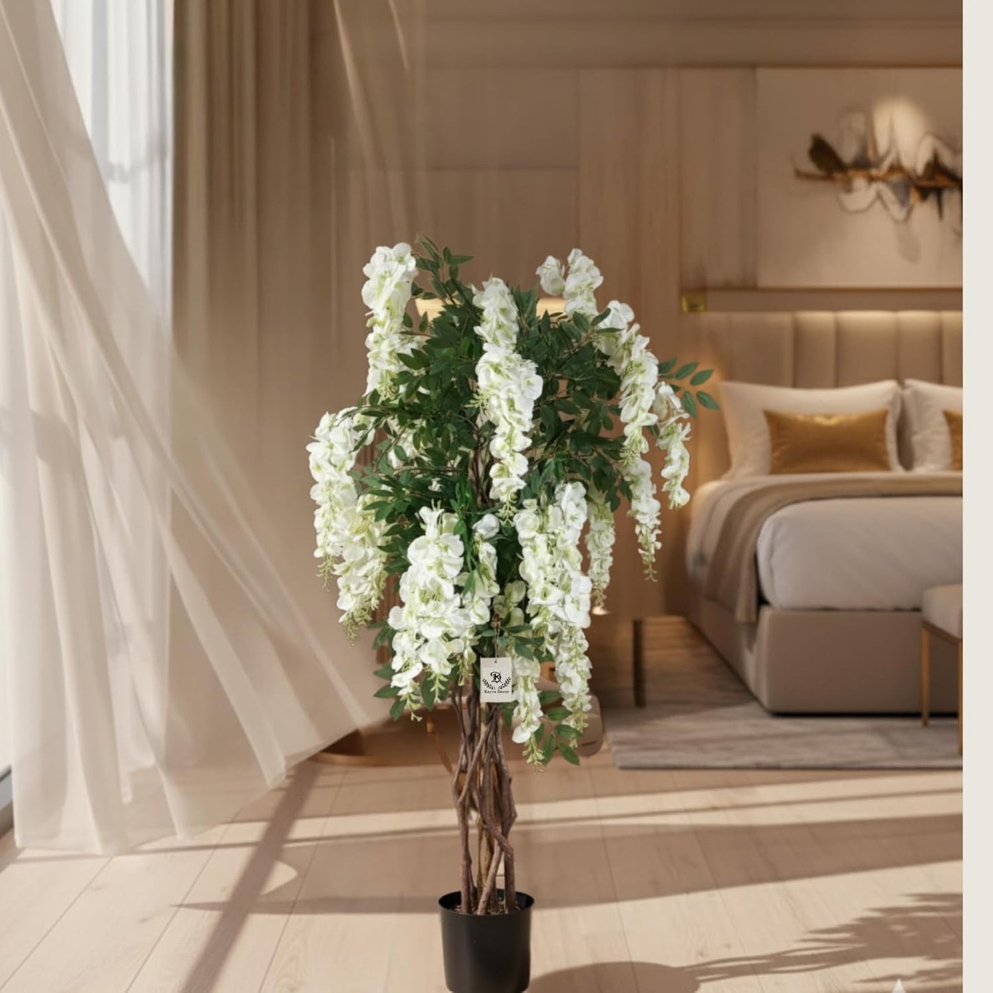 Artificial Wisteria Plant Lifelike Hanging White Flowers