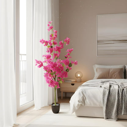 Artificial Cherry Bougainvillea Plant Realistic Faux Flowering Tree with Pot (Purple)