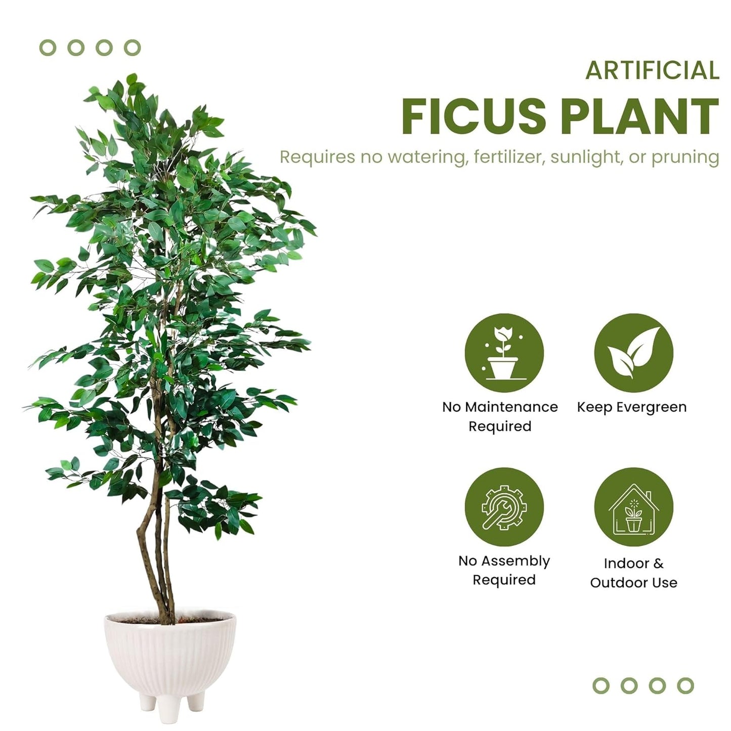 Artificial 6 Feet Ficus Tree with Pot for Home Decor