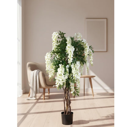 Artificial Wisteria Plant Lifelike Hanging White Flowers