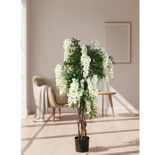 Artificial Wisteria Plant Lifelike Hanging White Flowers