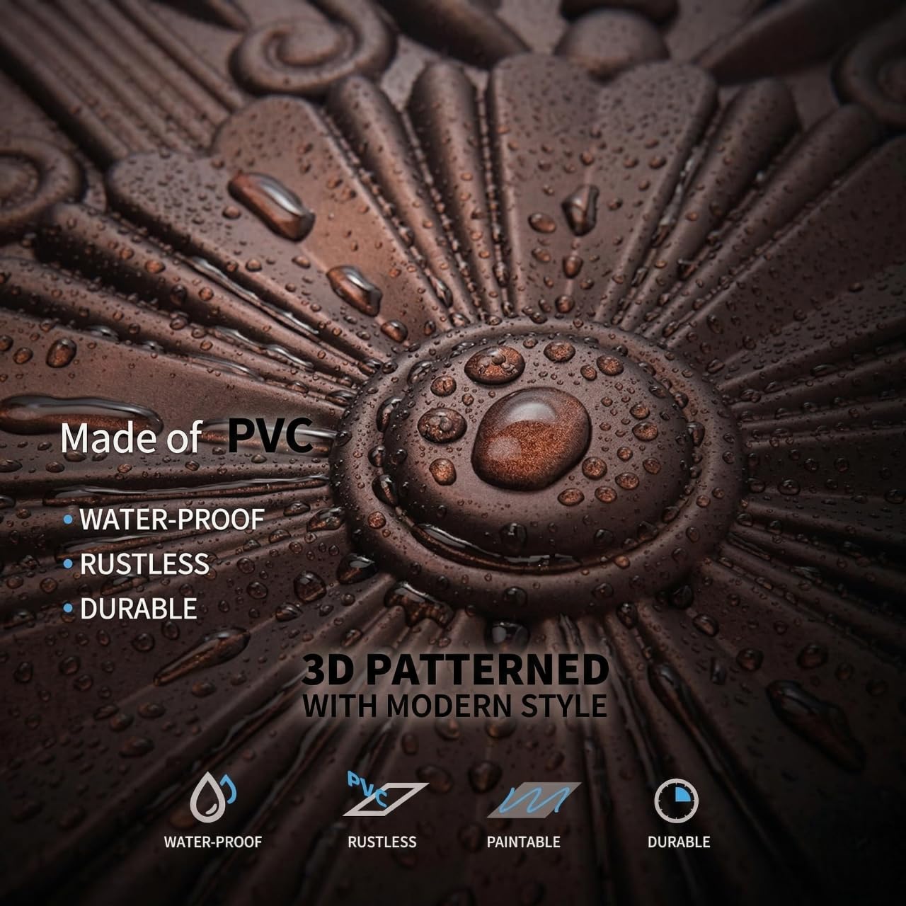 Red Copper Regal Ornate Design 3D PVC Ceiling Panel Features View