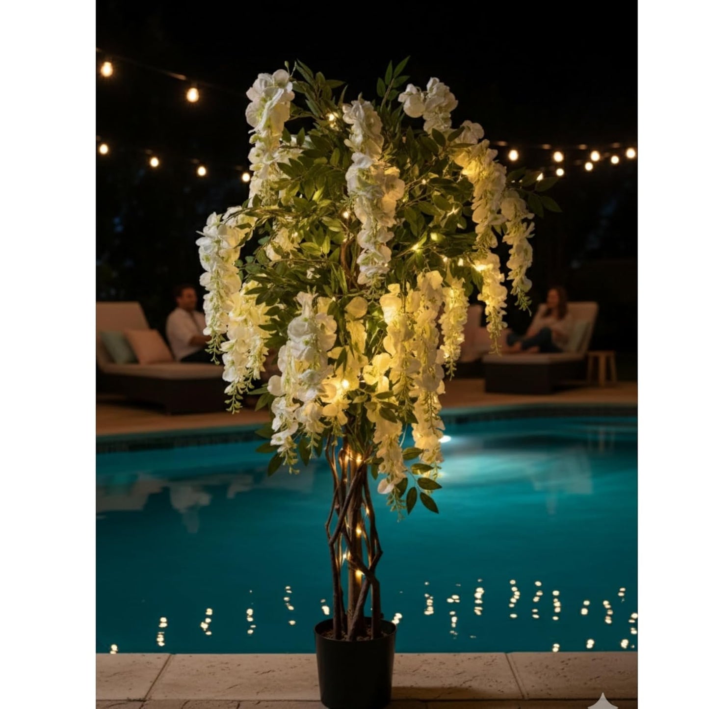 Artificial Wisteria Plant Lifelike Hanging White Flowers
