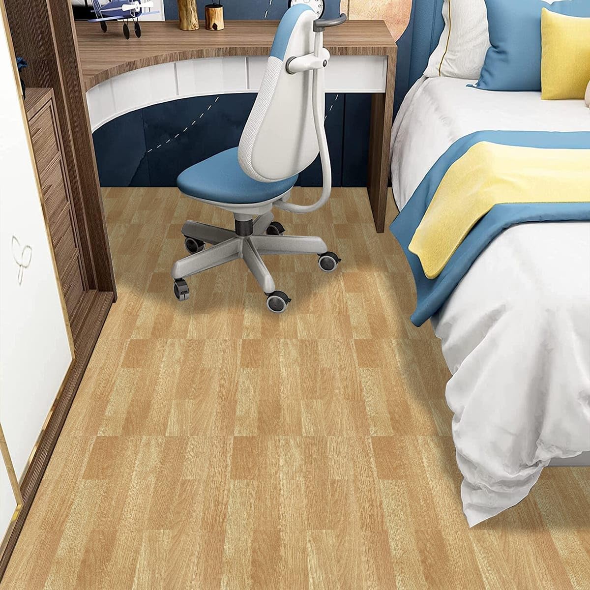 Peel and stick vinyl floor tiles 30 X 30cm (11pcs in a pack) covering 11sqft area- Light Brown