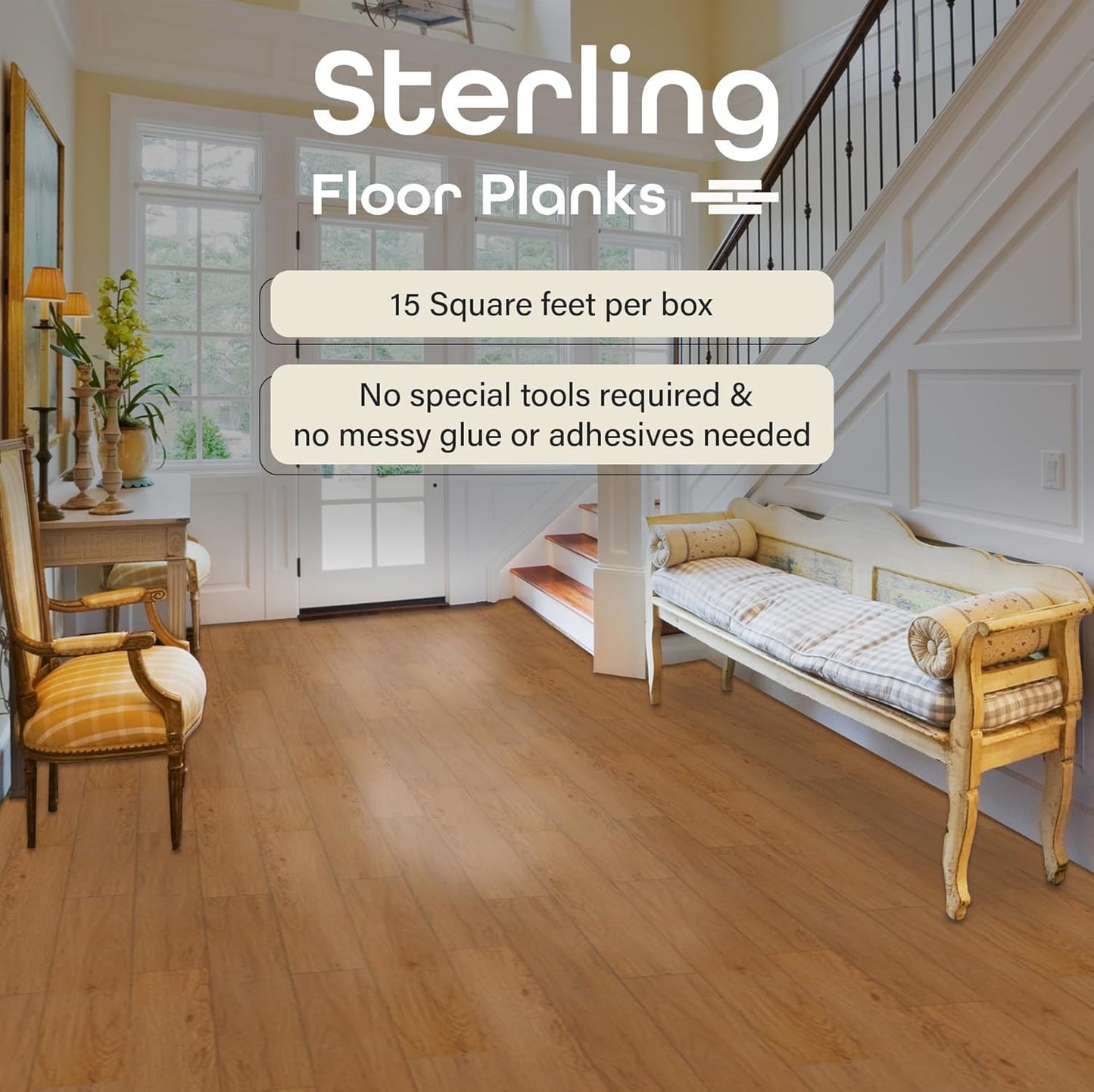 Peel and Stick Vinyl Floor Tiles Stickers, Set of 18 (15 x 91 cm)- Light Brown