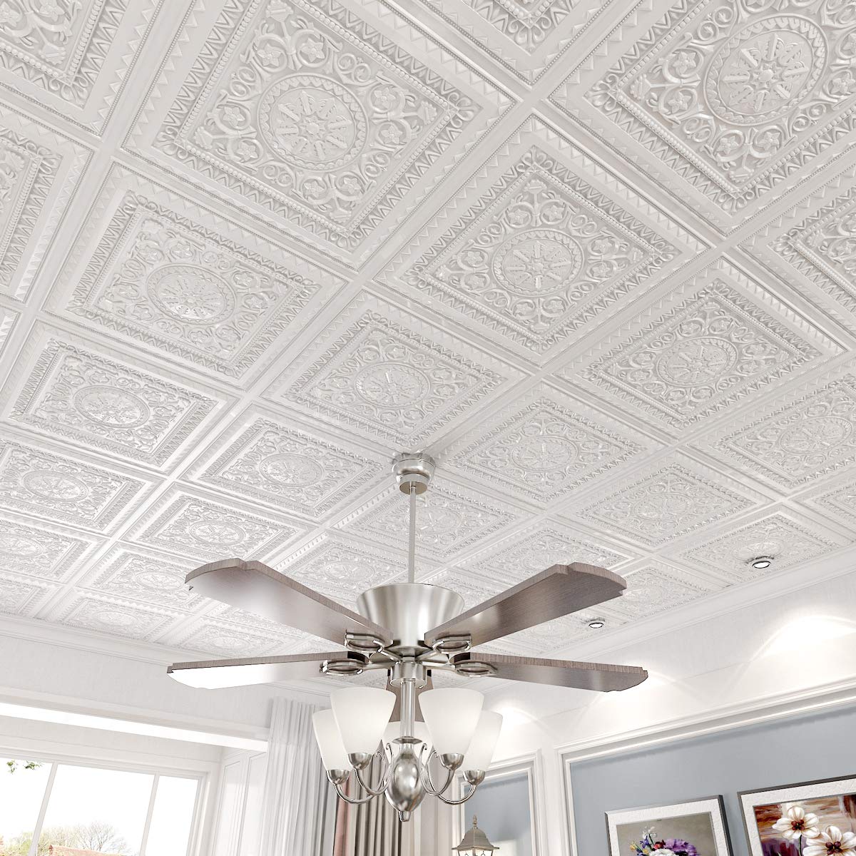 White Floral Design 3D Ceiling Panel1