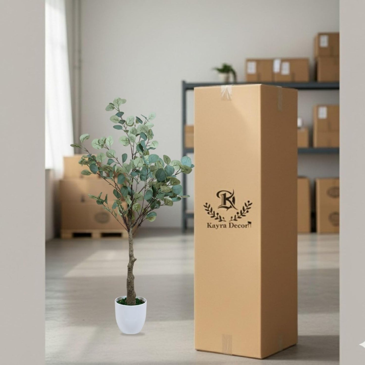 Artificial Eucalyptus Tree (Nilgiri/Safeda Plant) with Pot