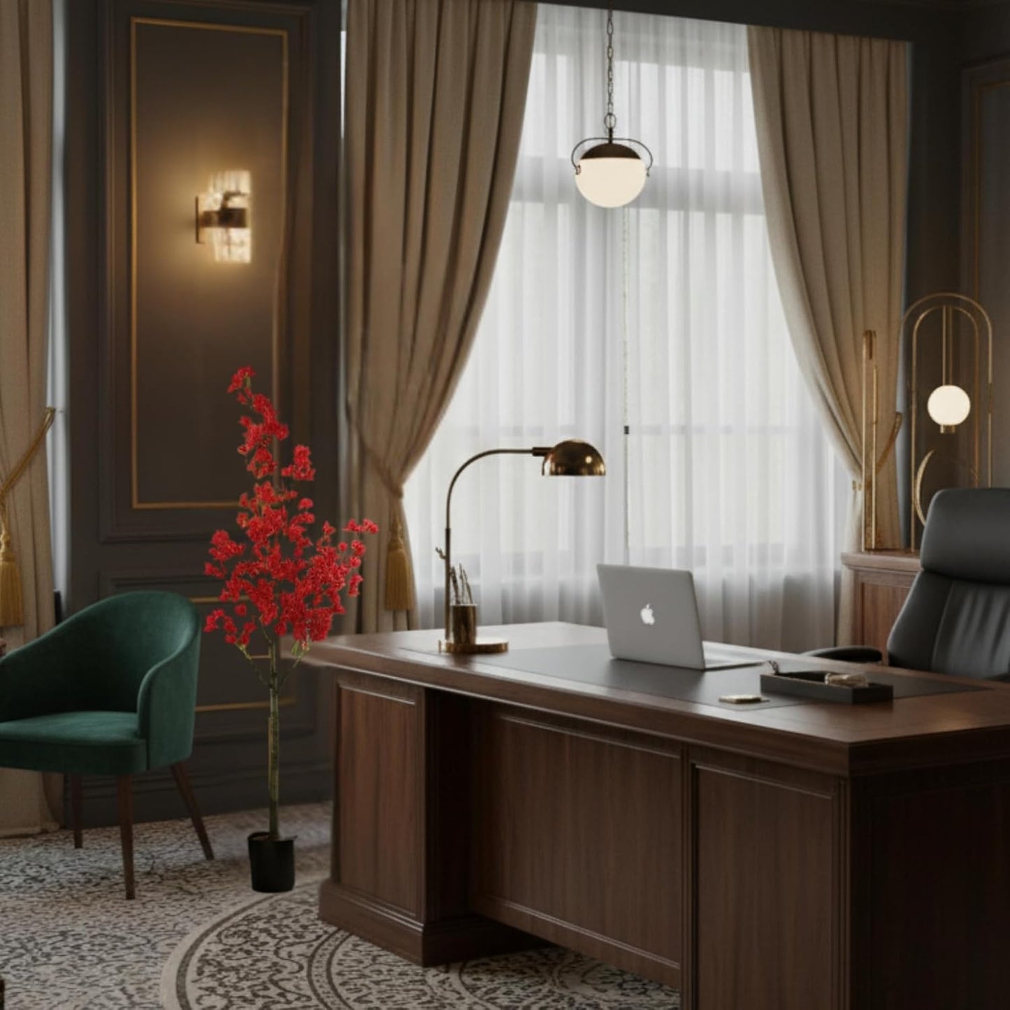 Artificial Cherry Bougainvillea Plant Realistic Faux Flowering Tree with Pot (Red)