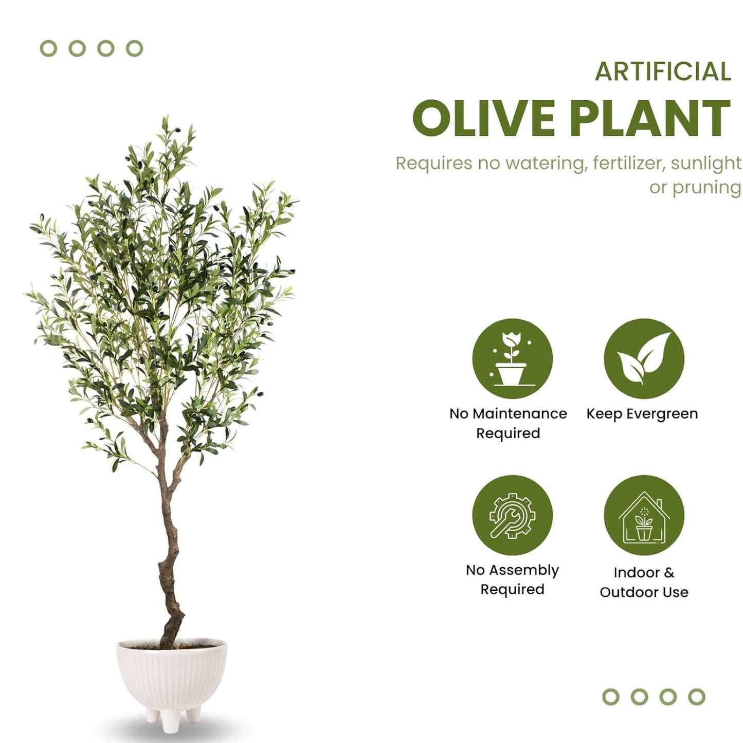 Artificial 7 Feet Olive Tree | Lifelike Faux Olive Plant with Plastic Pot for Home Office