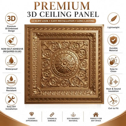 Rajwada Square Design Golden 3D Ceiling Panel3