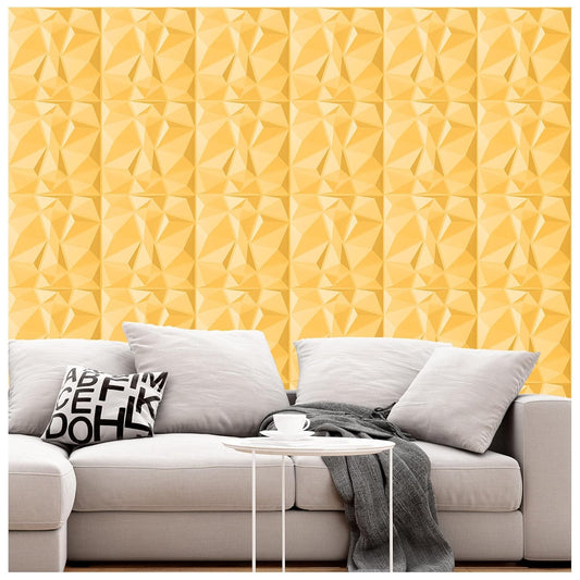 3D PVC Wall Panels - Gold Color Diamond Design (12Pc)