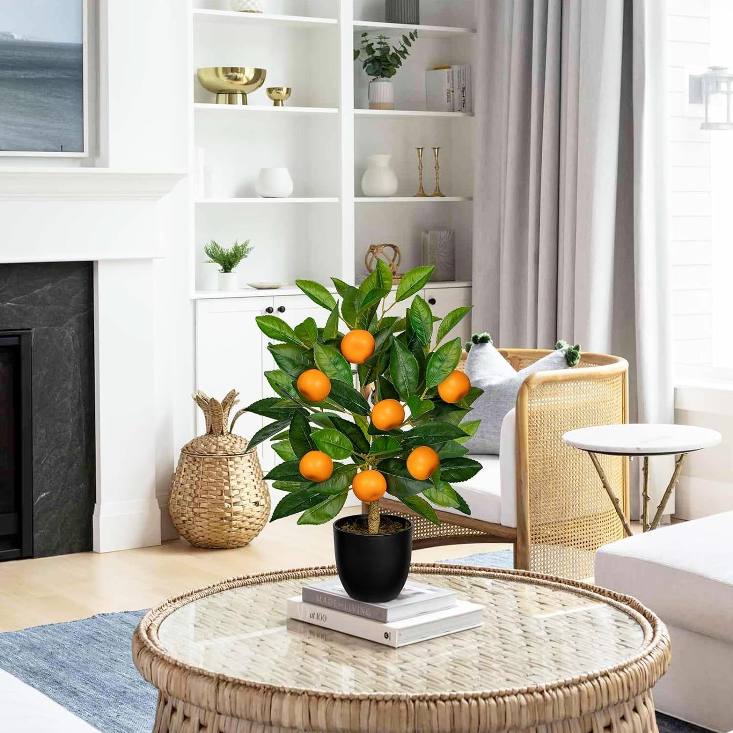 Artificial Plants 40 cm Fake Orange Tree Artificial Citrus Fruit Plant with Black Pot