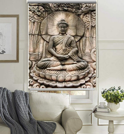 Blackout Polyester Roller Blind for Window Size-Meditation Buddha Design Size