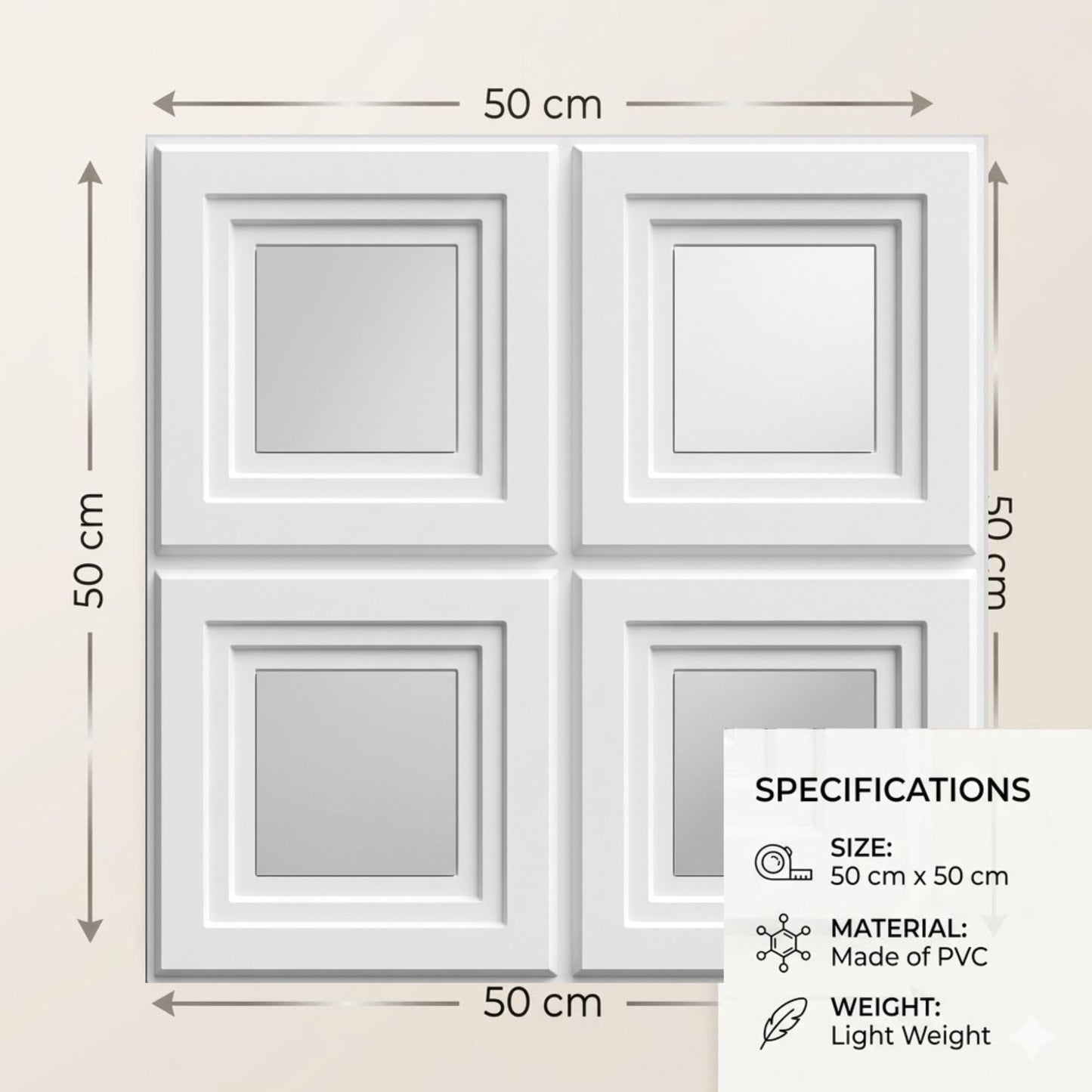 3D Wall Panels for Home Decor PVC Acrylic Square Box Design 50X50 cm