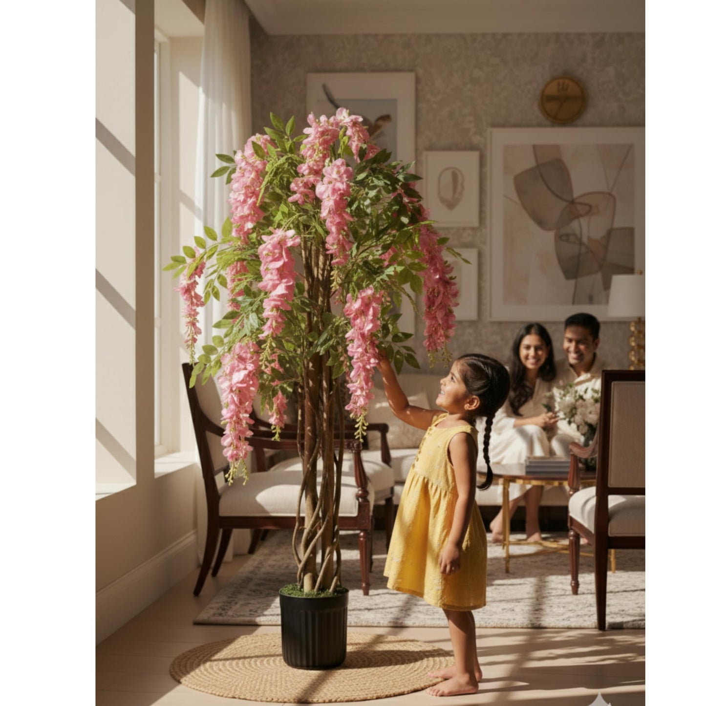 Artificial Wisteria Plant Lifelike Hanging Pink Flowers