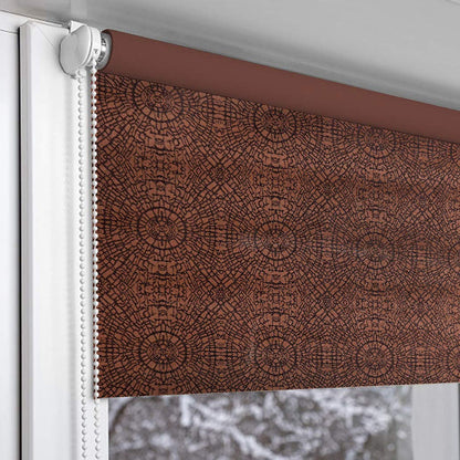 Blackout Fabric Window Roller Blind Big Circle Design, Brown
