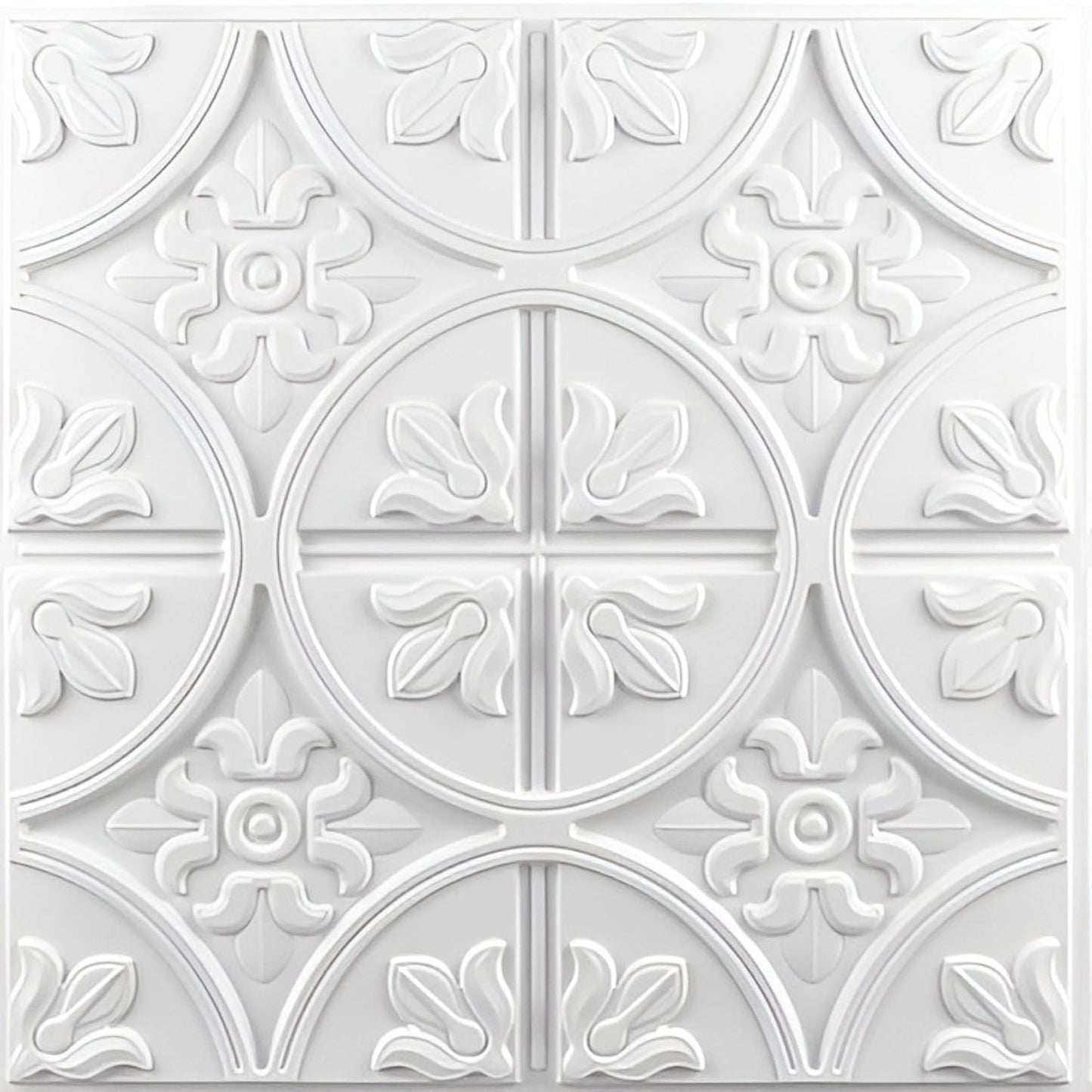 White Ornamental Floral Panel Design 3D PVC Ceiling Front View1