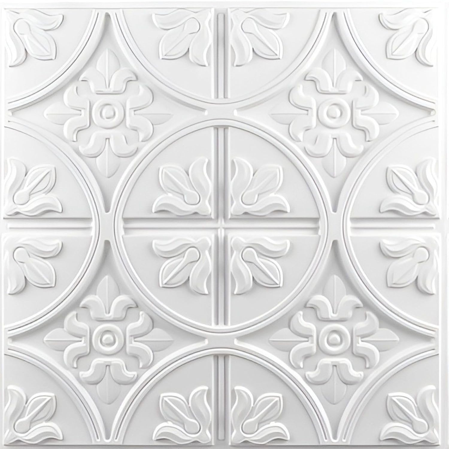 White Ornamental Floral Panel Design 3D PVC Ceiling Front View1