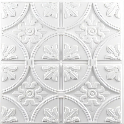 White Ornamental Floral Panel Design 3D PVC Ceiling Front View1
