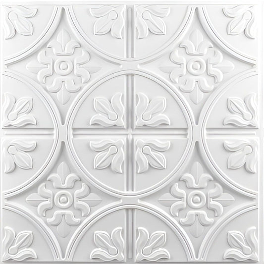 White Ornamental Floral Panel Design 3D PVC Ceiling Front View1