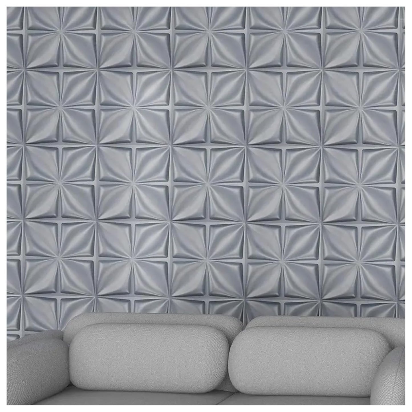 3D PVC Wall Panel, Flower Design Grey(12Pc)