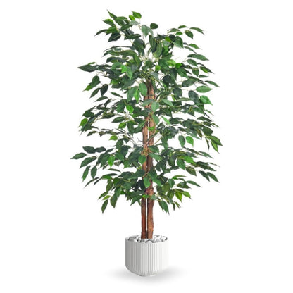 Artificial white ficus plant with pot