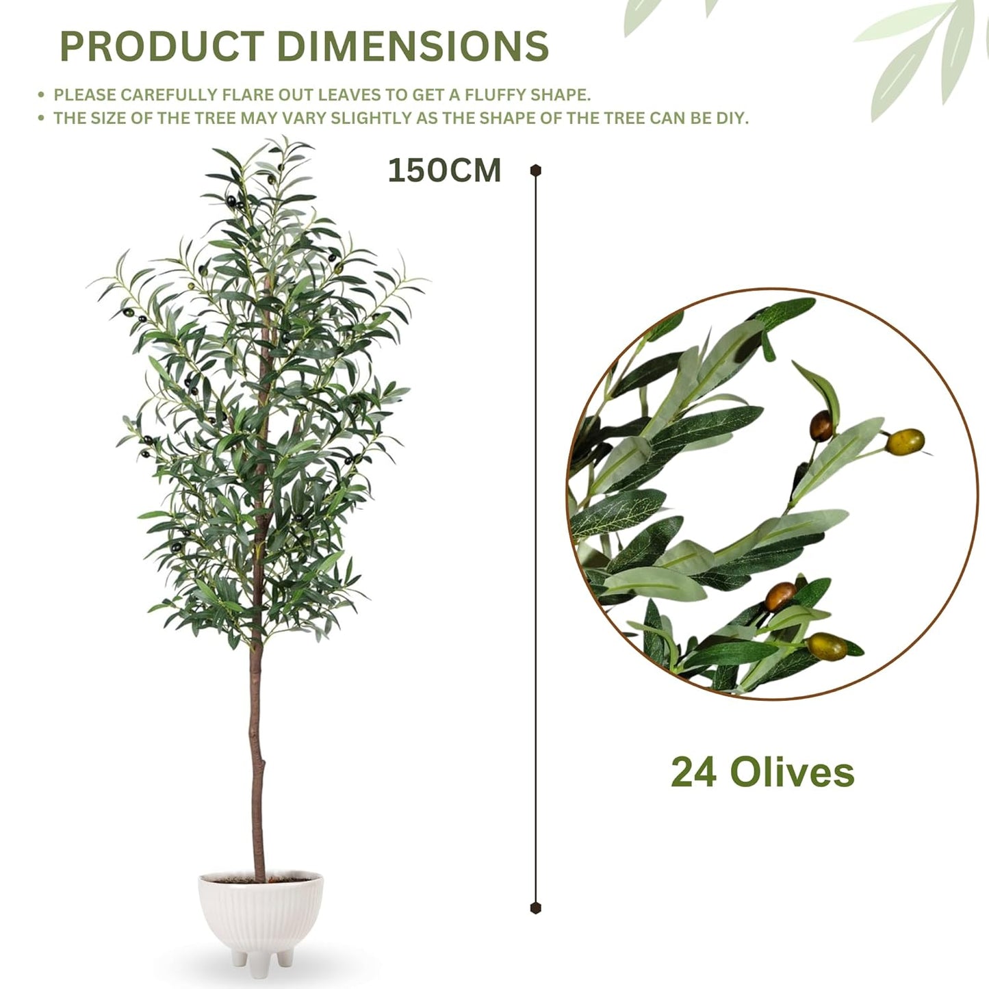 Artificial 5 Feet Olive Tree | Lifelike Faux Olive Plant with Plastic Pot for Home Office